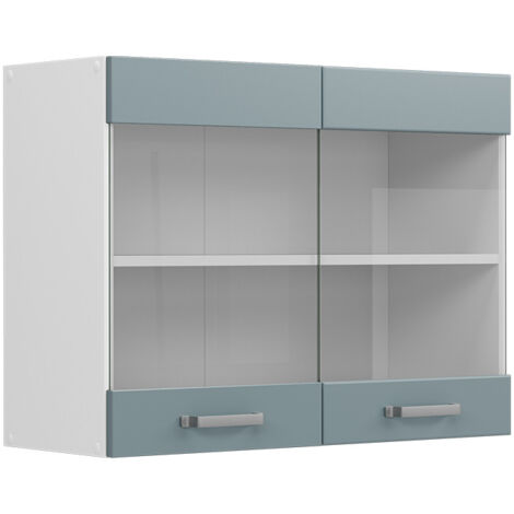 Armoire suspendue universelle R-Line, Bleu-gris, 80 cm avec portes vitrées, Vicco