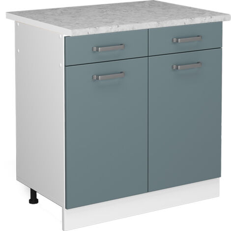 Meuble bas universel R-Line, Bleu-gris, 80 cm avec tiroirs et portes, avec plan de travail, Vicco (1/5)