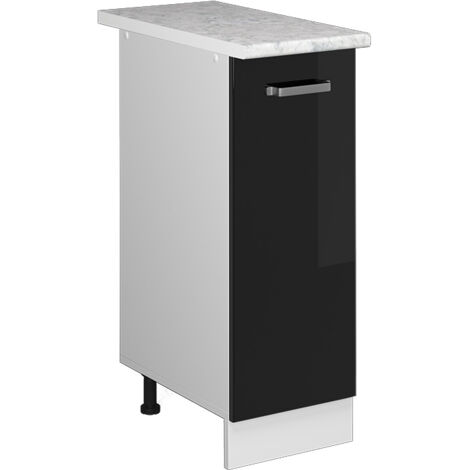 Meuble bas universel R-Line, Noir Haute brillance, 30 cm avec porte, avec plan de travail, Vicco (1/5)