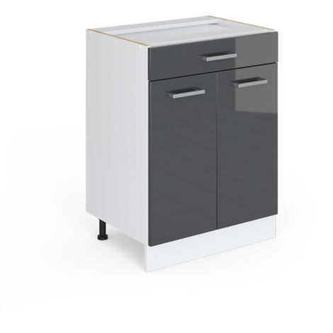 Meuble bas universel R-Line, Anthracite Haute brillance, 60 cm avec tiroirs, sans plan de travail, Vicco
