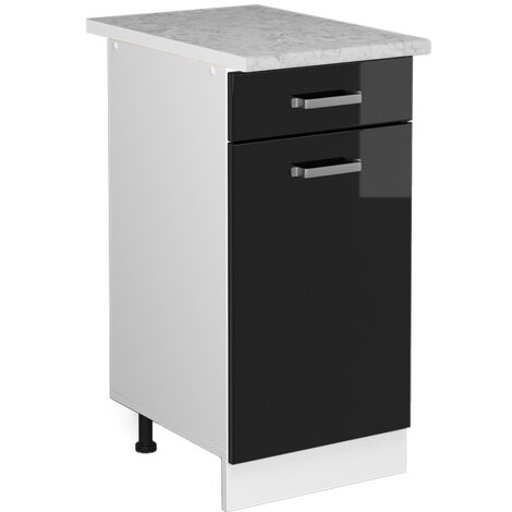 Meuble bas universel R-Line, Noir Haute brillance, 40 cm avec tiroir, avec plan de travail, Vicco (1/5)