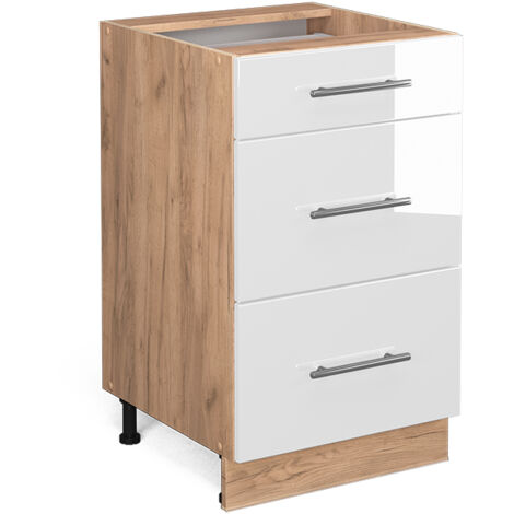 Meuble cuisine Fame-Line, Blanc Haute brillance, 50 cm , PT Marbre, Vicco