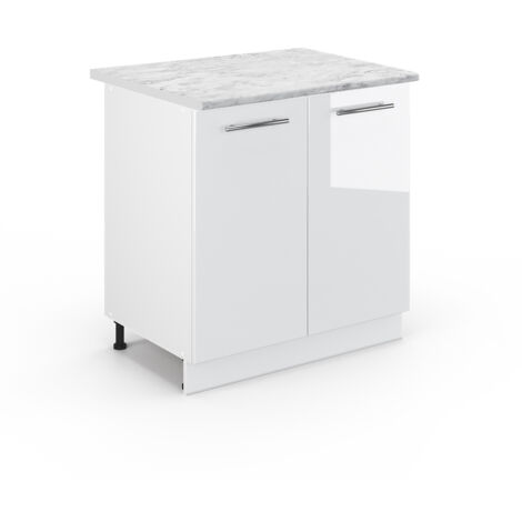 Meuble bas sous-évier Fame-Line, Blanc Haute brillance, 80 cm avec étagère, PT Marbre, Vicco (1/5)