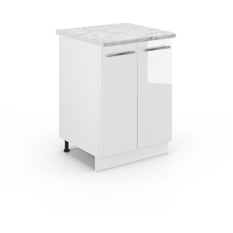 Meuble bas de cuisine Fame-Line, Blanc Haute brillance, 60 cm , PT Marbre, Vicco (1/5)