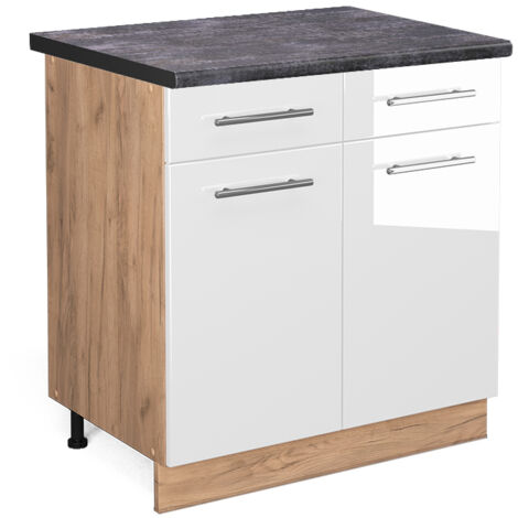 Meuble cuisine Fame-Line, Blanc Haute brillance, 80 cm , PT Anthracite, Vicco (1/5)