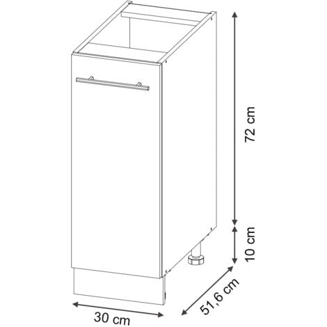 Meuble de cuisine Fame-Line, Blanc Haute brillance, 30 cm sans plan de travail, Vicco