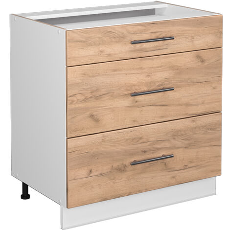 Meuble cuisine Fame-Line, Chêne de force doré, 80 cm avec 3 tiroirs, sans plan de travail, Vicco