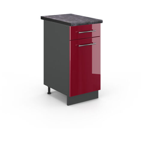 Meuble cuisine Fame-Line, Rouge bordeaux Haute brillance, 40 cm , PT Anthracite, Vicco (1/5)