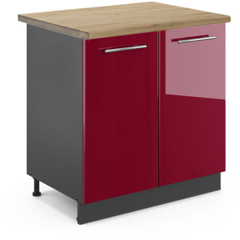 Meuble bas sous-évier Fame-Line, Rouge bordeaux Haute brillance, 80 cm , PT Chêne, Vicco