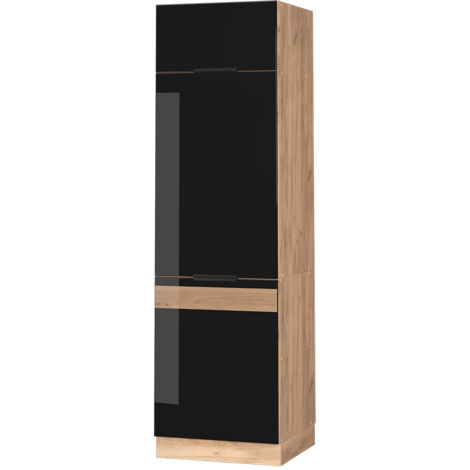 Vicco – Armoire pour frigo 60 cm – Chêne noir brillant – Dimensions 206,8 cm hauteur, 58 cm profondeur – Panneau de particules 16 mm (1/5)