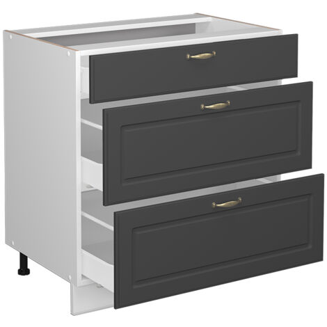Meuble cuisine Fame-Line, Anthracite-or, 80 cm avec 3 tiroirs, PT Chêne, Vicco