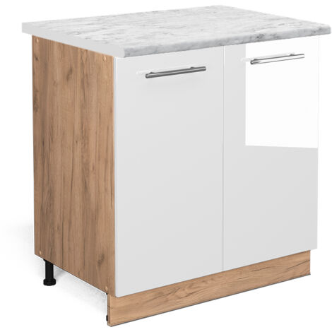 Meuble bas de cuisine Fame-Line, Blanc Haute brillance, 80cm avec étagère, PT Marbre, Vicco (1/5)