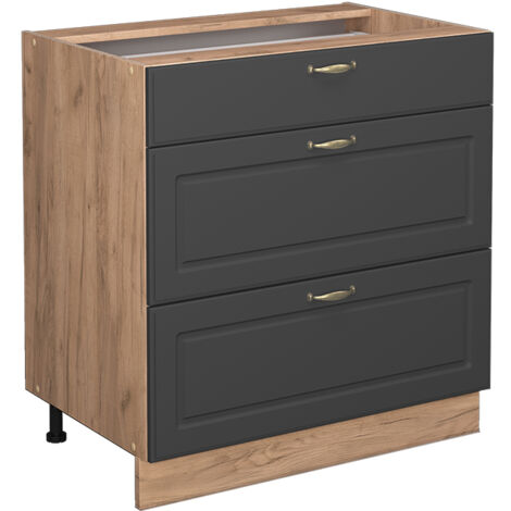 Meuble cuisine Fame-Line, Anthracite-or, 80 cm avec 3 tiroirs, sans plan de travail, Vicco