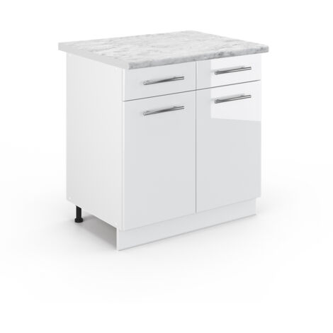 Meuble cuisine Fame-Line, Blanc Haute brillance, 80 cm , PT Marbre, Vicco (1/5)