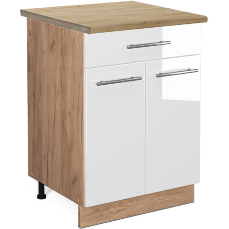 Meuble cuisine Fame-Line, Blanc Haute brillance, 60 cm avec tiroir, PT Chêne, Vicco (1/5)
