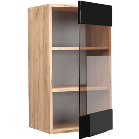 Meuble de cuisine haut vitré Fame-Line, Chêne noir brillant, 40 cm, Vicco