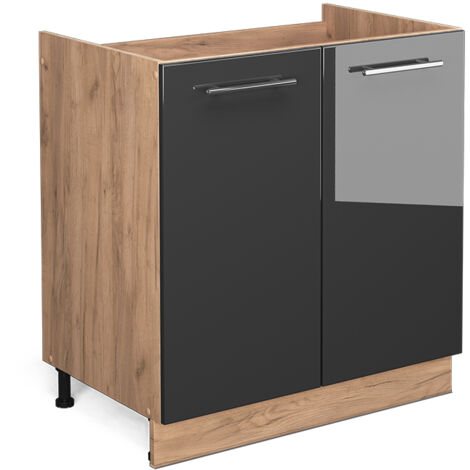 Meuble bas sous-évier Fame-Line, Anthracite Haute brillance, 80 cm sans plan de travail, Vicco