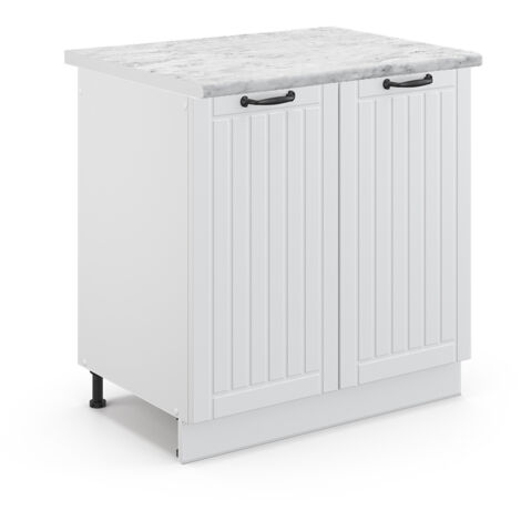 Meuble bas sous-évier Fame-Line, Blanc campagne, 80 cm , PT Marbre, Vicco