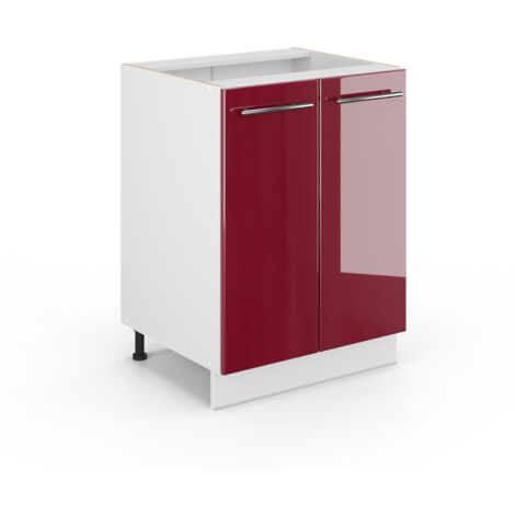 Meuble bas de cuisine Fame-Line, Rouge bordeaux Haute brillance, 60 cm sans plan de travail, Vicco