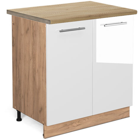 Meuble bas sous-évier Fame-Line, Blanc Haute brillance, 80 cm , PT Chêne, Vicco (1/5)