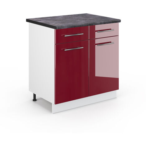 Meuble cuisine Fame-Line, Rouge bordeaux Haute brillance, 80 cm , PT Anthracite, Vicco (1/5)