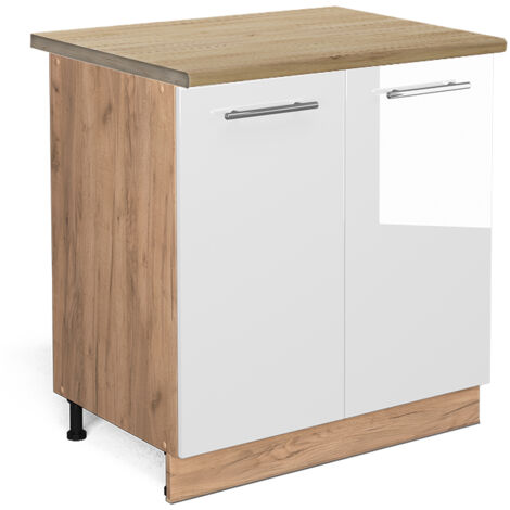 Meuble bas de cuisine Fame-Line, Blanc Haute brillance, 80cm avec étagère, PT Chêne, Vicco (1/5)