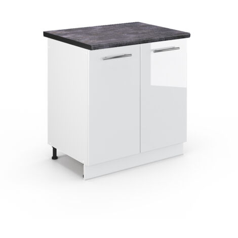 Meuble bas sous-évier Fame-Line, Blanc Haute brillance, 80 cm , PT Anthracite, Vicco