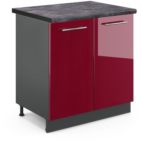 Meuble bas sous-évier Fame-Line, Rouge bordeaux Haute brillance, 80 cm , PT Anthracite, Vicco (1/5)