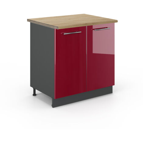 Meuble bas sous-évier Fame-Line, Rouge bordeaux Haute brillance, 80 cm avec étagère, PT Chêne, Vicco (1/5)