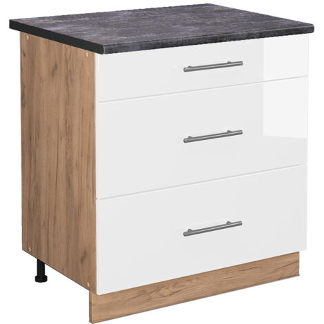 Meuble cuisine Fame-Line, Blanc Haute brillance, 80 cm avec 3 tiroirs, PT Anthracite, Vicco (1/5)