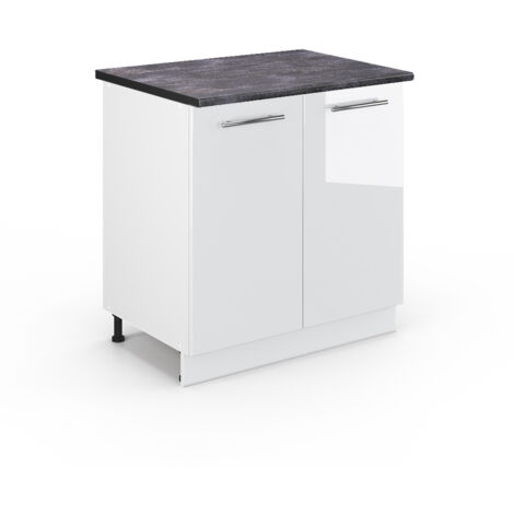 Meuble bas sous-évier Fame-Line, Blanc Haute brillance, 80 cm avec étagère, PT Anthracite, Vicco