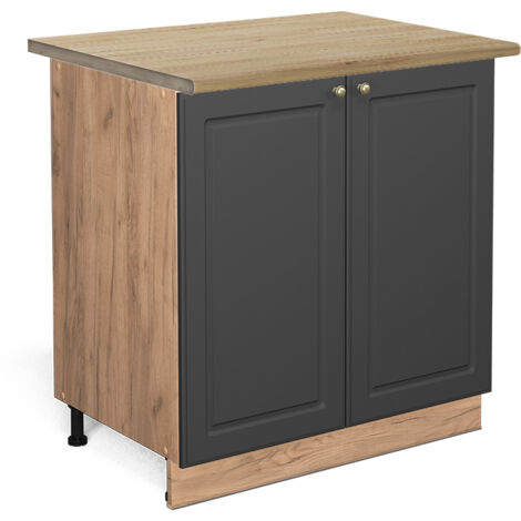 Meuble bas de cuisine Fame-Line, Anthracite-or, 80cm avec étagère, PT Chêne, Vicco (1/5)