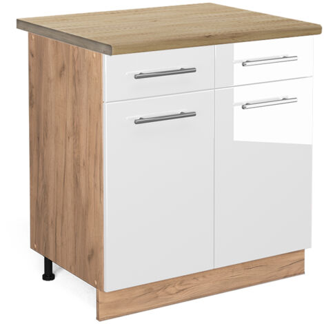 Meuble cuisine Fame-Line, Blanc Haute brillance, 80 cm , PT Chêne, Vicco (1/5)