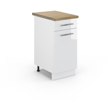 Meuble cuisine Fame-Line, Blanc Haute brillance, 40 cm , PT Chêne, Vicco