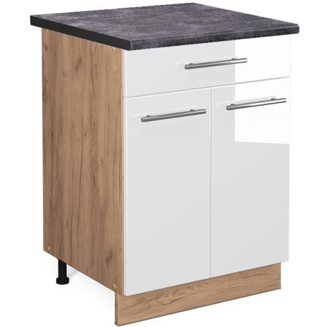 Meuble cuisine Fame-Line, Blanc Haute brillance, 60 cm avec tiroir, PT Anthracite, Vicco (1/5)
