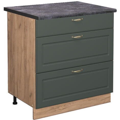 Meuble cuisine Fame-Line, Vert Or Campagne, 80 cm avec 3 tiroirs, PT Anthracite, Vicco (1/5)