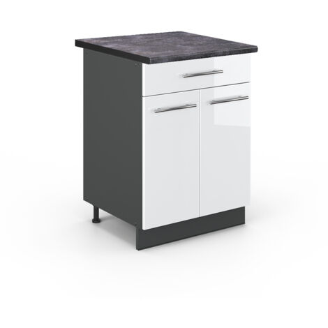 Meuble cuisine Fame-Line, Blanc Haute brillance, 60 cm avec tiroir, PT Anthracite, Vicco (1/5)