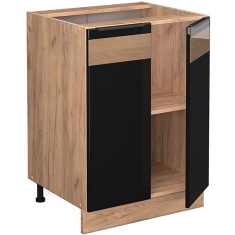 Meuble bas de cuisine Fame-Line, Chêne noir brillant, 60 cm sans plan de travail, Vicco