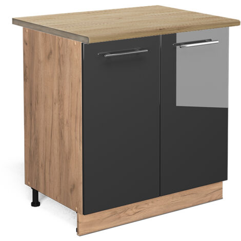 Meuble bas de cuisine Fame-Line, Anthracite Haute brillance, 80cm avec étagère, PT Chêne, Vicco (1/5)