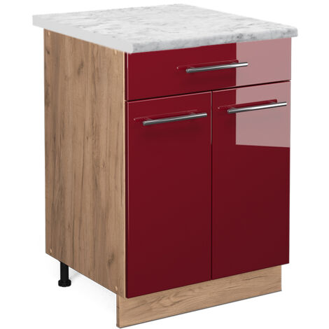 Meuble cuisine Fame-Line, Rouge bordeaux Haute brillance, 60 cm avec tiroir, PT Marbre, Vicco (1/5)