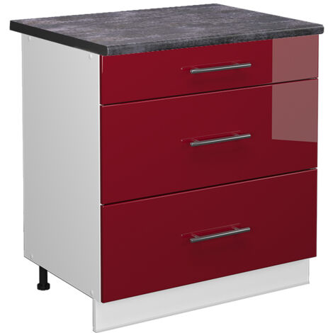 Meuble cuisine Fame-Line, Rouge bordeaux Haute brillance, 80 cm avec 3 tiroirs, PT Anthracite, Vicco (1/5)
