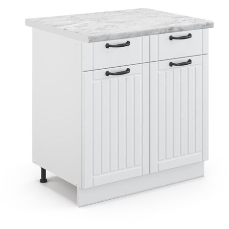 Meuble cuisine Fame-Line, Blanc campagne, 80 cm , PT Marbre, Vicco