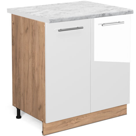 Meuble bas sous-évier Fame-Line, Blanc Haute brillance, 80 cm , PT Marbre, Vicco