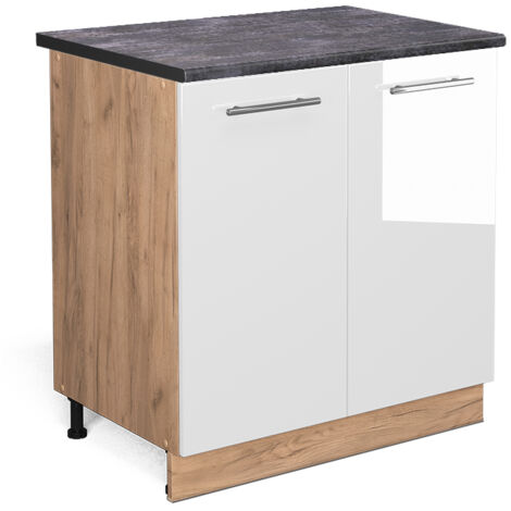 Meuble bas de cuisine Fame-Line, Blanc Haute brillance, 80cm avec étagère, PT Anthracite, Vicco (1/5)