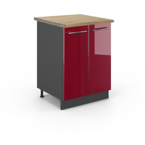 Meuble bas de cuisine Fame-Line, Rouge bordeaux Haute brillance, 60 cm , PT Chêne, Vicco (1/5)