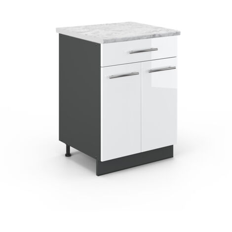 Meuble cuisine Fame-Line, Blanc Haute brillance, 60 cm avec tiroir, PT Marbre, Vicco (1/5)