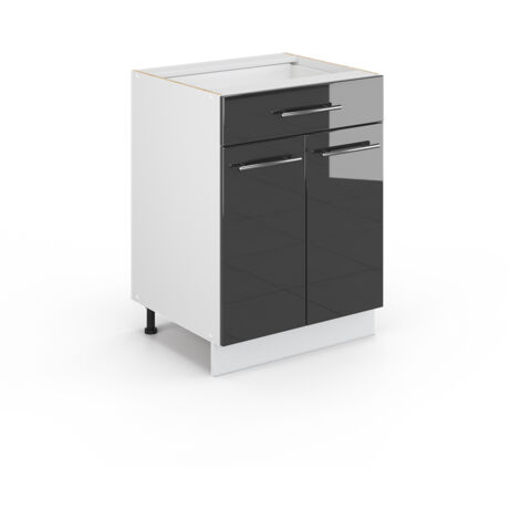 Meuble cuisine Fame-Line, Anthracite Haute brillance, 60 cm avec tiroir, sans plan de travail, Vicco