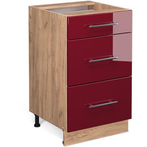 Meuble cuisine Fame-Line, Rouge bordeaux Haute brillance, 50 cm sans plan de travail, Vicco
