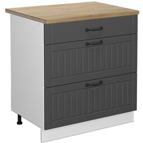 Meuble cuisine Fame-Line, Anthracite campagne, 80 cm avec 3 tiroirs, PT Chêne, Vicco (1/5)