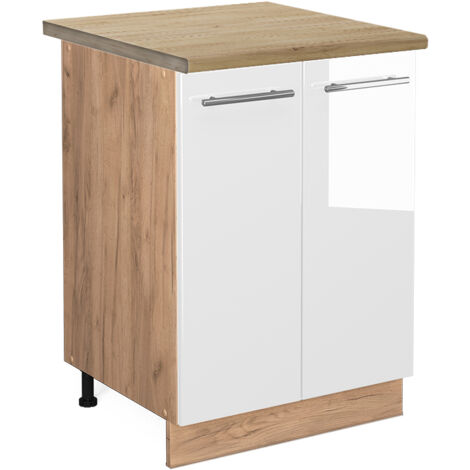 Meuble bas de cuisine Fame-Line, Blanc Haute brillance, 60 cm , PT Chêne, Vicco (1/5)